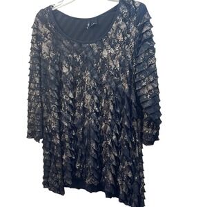 Ruffle‎ Tiered Tunic Top Snakeskin Print Black Party Cocktail Blouse